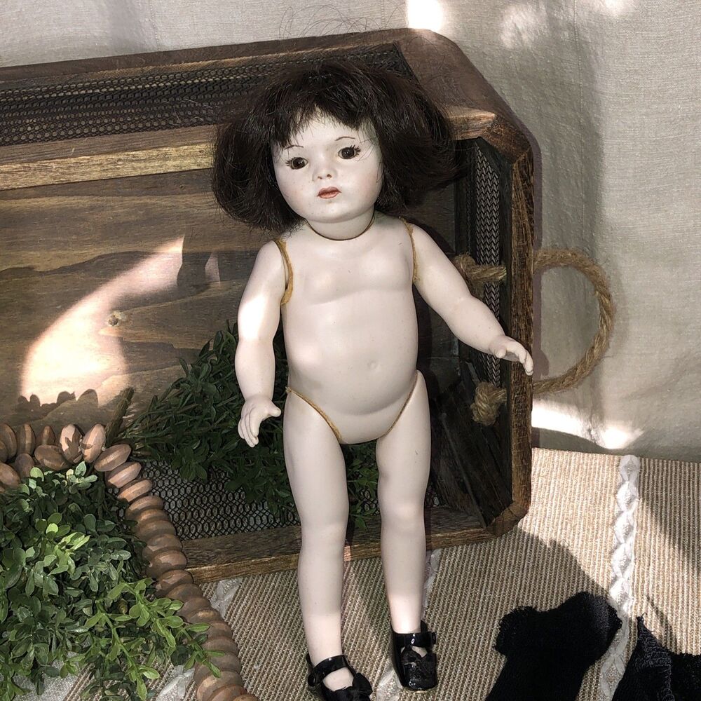 Vtg Reproduction hobby BRU JNE 9  Bisque Jointed Doll 12” Glass Eyes